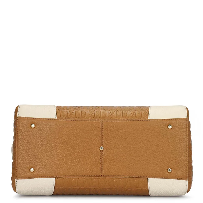 Da Milano Caramel Medium Monogram Leather Bowler - Caramel for Women | Best Price UAE